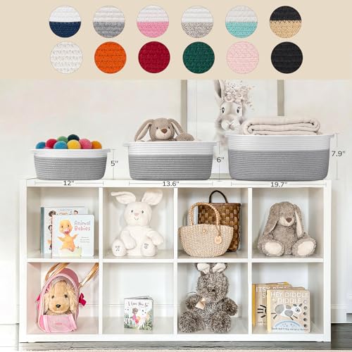 Image of Goodpick Large Woven Rope Basket for Gifts Empty, 19.7 inchx 11 inchx 7.9 inch, White