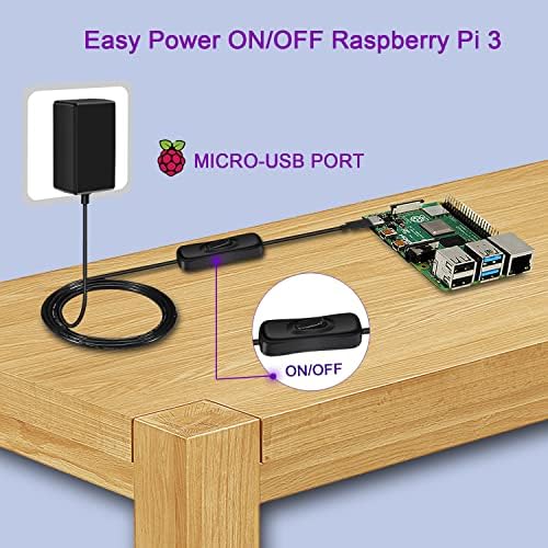 [UL Listed] iUniker Raspberry Pi Power Supply with Switch 15W 5V 3A Micro USB Raspberry Pi 3 b+ Power Switch (UL Listed) — view 6