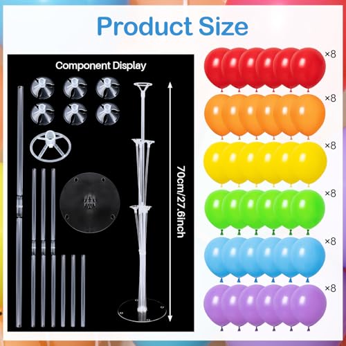 Image of 6 Balloon Stand Kit for Table Centerpieces with Balloon and Base Rainbow Balloons Holder Birthday Retirement Graduation Wedding Gender Reveal Party Baby Shower Decorations