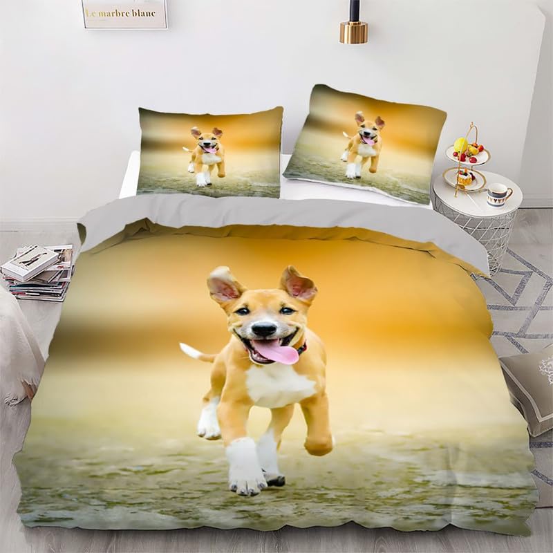 Funda nórdica de perro beige 220x240 cm con 2 fundas de almohada de microfibra para cama 150