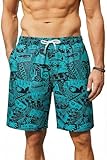 Enlision Bañador Hombre Largo 7.5" Bermuda Surfero Hawaiano Secado Rápido Turquesa Hawaiana Estampado Calções de Playa Homem con Malla Interior y Bolsillos para Piscina Natación Vacaciones L