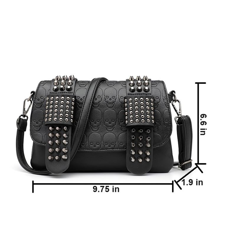 PU Leather Rivet Crossbody Bag Black Skull Shoulder Purse Handbag for Women2