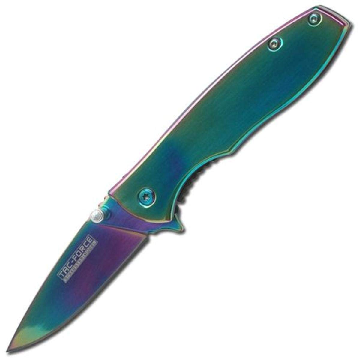 TAC Force TF-573 Spring Assist Gentleman's Folding Knife, Rainbow Straight Edge Blade, Rainbow Handle, 4-Inch Closed