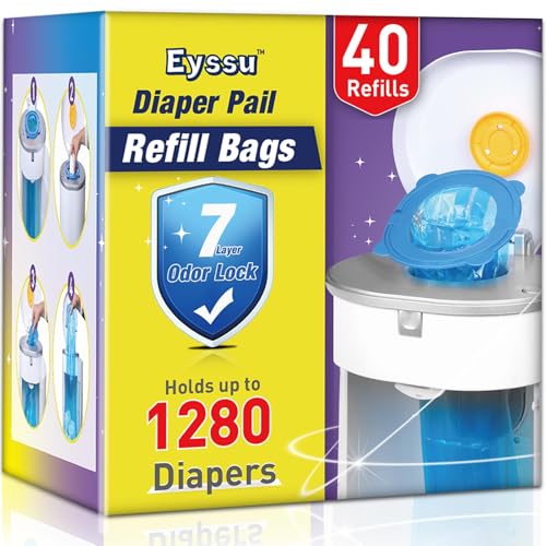 Diaper Pail Refill Bags 40 Pack, Compatible with Arm&Hammer Disposal System, Diaper Bags with Upgraded Odor Lock, Seal and Toss Diaper Pail Refills, Holds up to 1280 Baby Diapers