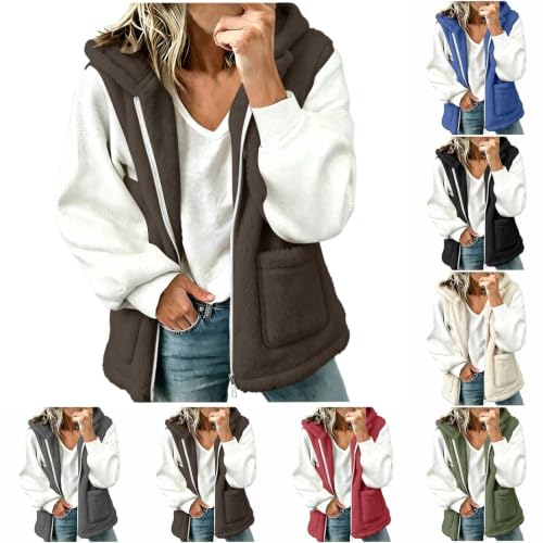 Womens Fuzzy Fleece Vest Hooded Full Zip Sleeveless Jacket with Pockets - image 1
