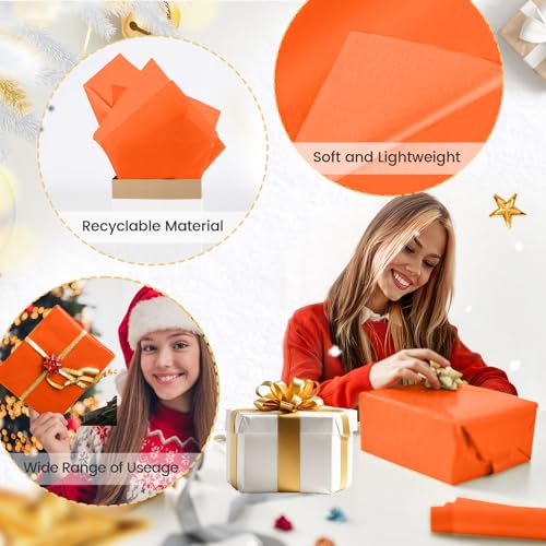 Image of Hlonon Orange Tissue Paper for Gift Bags - 30 Sheets of Orange Wrapping Tissue Paper Bulk Packaging Paper for Weddings Birthday DIY Project Christmas Halloween Thanksgiving Gift Wrapping Crafts Decor