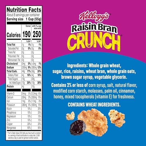 Raisin Bran 00041192102066 Kellogg'S Raisin Bran Crunch Breakfast Cereal, Fiber Cereal thumb #9