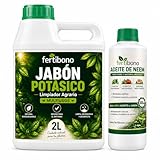 FERTIBONO FLORANIM Multiuso - Jabón Potásico 2L + Aceite de Neem 500 ml para Plantas, Huerto y Jardín - Pack Concentrado para Diluir en Agua y Pulverizar
