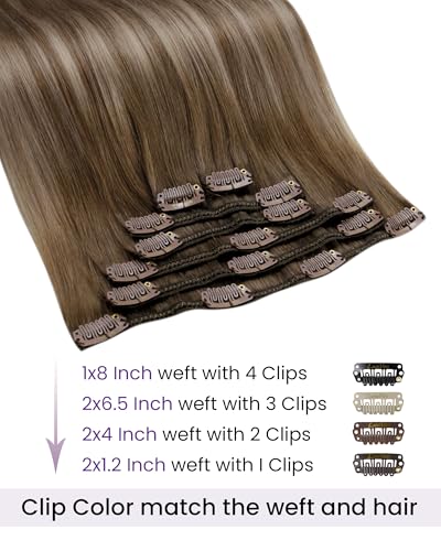 Image of LaaVoo Clip In Hair Extensions, Double Weft, 12 Inch 5Pcs 80g | Human Hair Clip In Extensions Feature Genuine Human Hair Material, Fit For Short Hair, Daily Styling, And Casual Outings