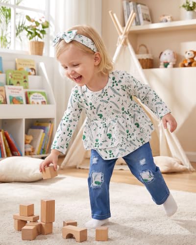 Image of SODLON Baby Girl Clothes Toddler Girls Fall Winter Top Jeans Outfits 9M-5T