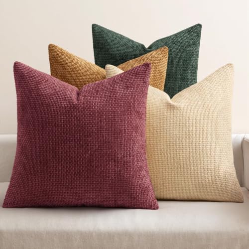 Image of MIULEE Soft Decorative Chenille Pillow Covers Christmas Red Palette 18x18