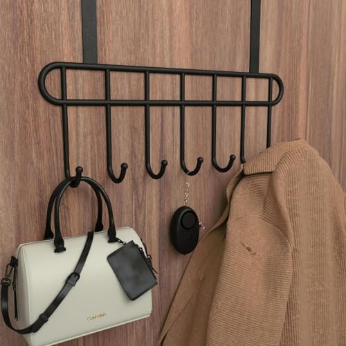 Image of Over The Door Steel Hooks |3 Pack Strong Heavy-Duty Door Hanger | Holder for Coat Hanging, Hat, Clothes, Towels, Napkin 7 Hooks, No Drilling (Big Hook 3 Pic Black)