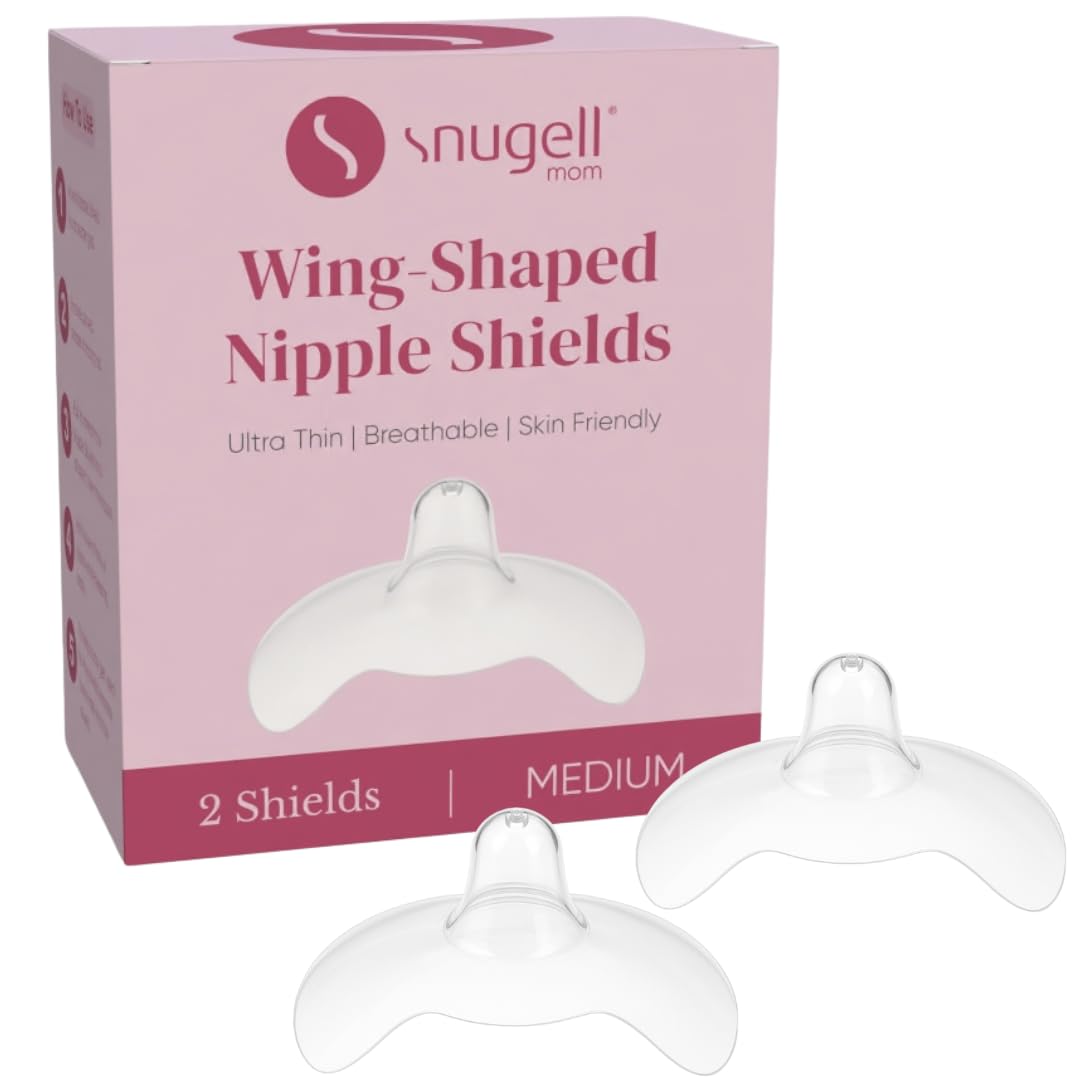 Snugell Wing-Shaped Nipple Shields| Ultra-Thin Silicone Shields for Nursing | 2-Pack with Protective Case | Designed for Use with Flat or Inverted