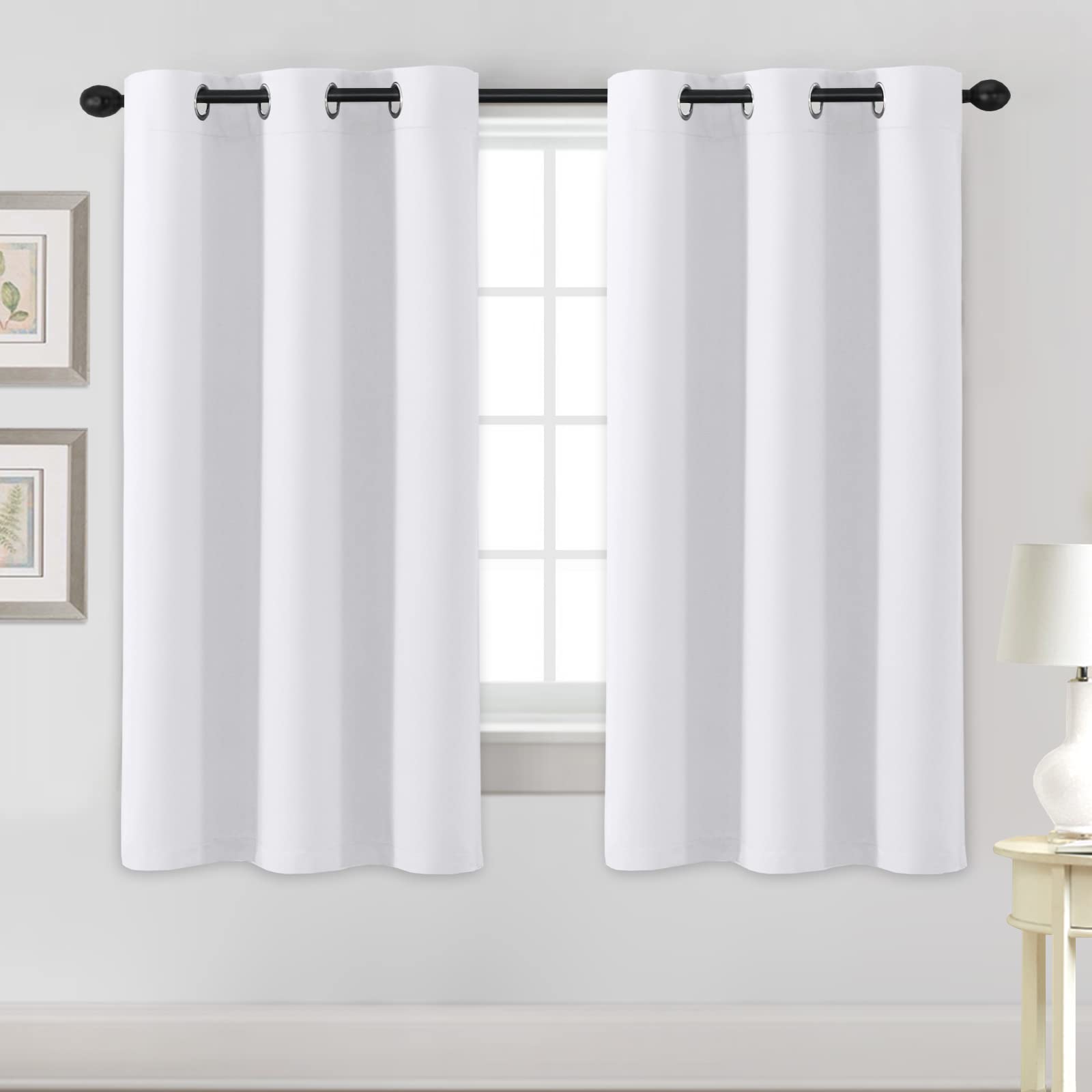 H.VERSAILTEX White Curtains for Bedroom Thermal Insulated Room Darkening Living Room Curtains Grommet Privacy Protection Window Curtain Panels/Drapes for Nursery, 2 Panels, 42x63 Inches, Pure White