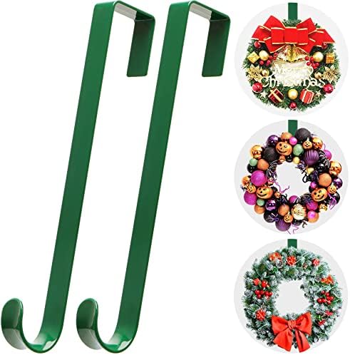 12 in Wreath-Hangers for Front Door,Non-Scratch-Wreath-Door-Hanger,2 Pack Durable Wreath Hanger Hook for Fall Christmas Easter Valentines Decorations,Over the Door Hooks for Front Door Décor Outdoor