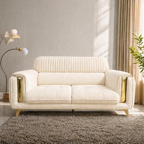 Image of Casaliving Gelio 3 Seater Sofa Set for Living Room (Cream Colour) Premium Fabric Sofa