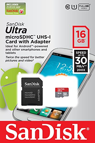 Tarjeta microSDHC SanDisk 16 GB con adaptador para cámara digital compacta 3