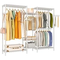 Exglobol Heavy Duty Clothes Rails, Portable Clothing Rack Freestanding Adjustable Clothing Rack with 7 Tiers Adjustable Wire Shelving & 4 Hanger Rods, White