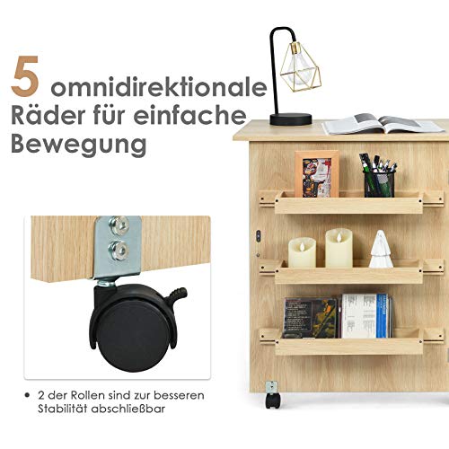 COSTWAY 2 in 1 Nähschrank & Schreibtisch klappbar, Nähtisch aus Holz mit 3 Einlegeböden für Spulen & feststellbare… – Bild 6