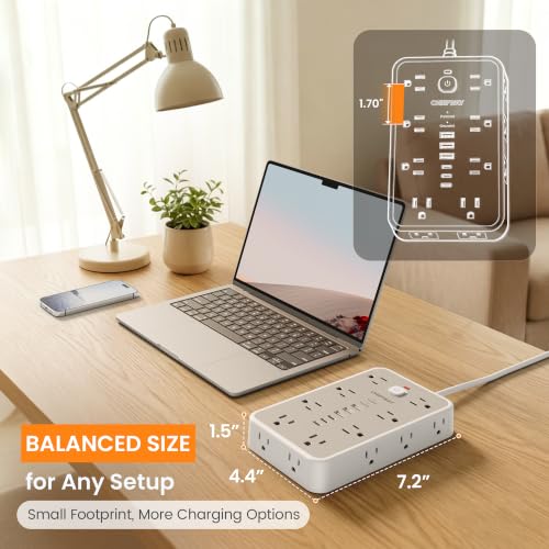 Image of 6 FT Surge Protector Power Strip with 6 USB, 16 Outlets, 2400J