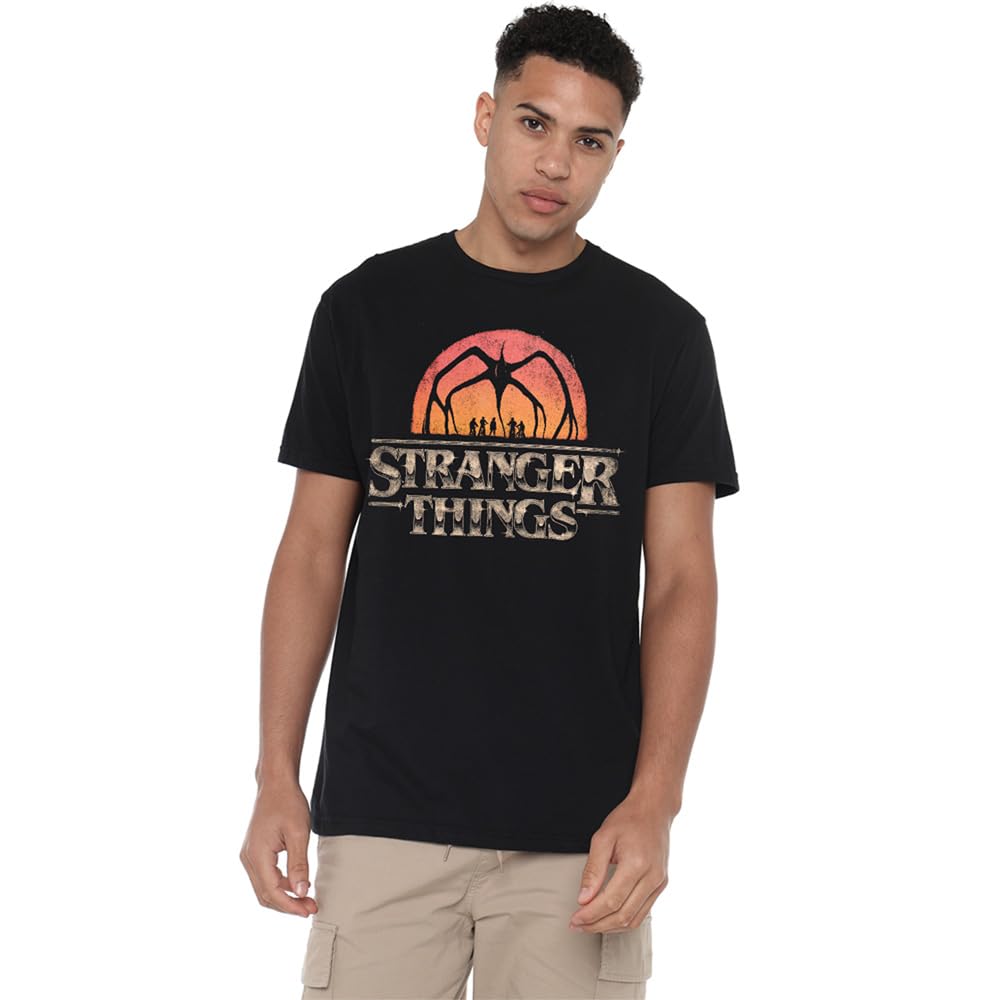Stranger Things Sunset Logo Unisex T Shirt, Black, Medium