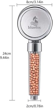 Bluefox Arıtmalı Tasarruflu Duş Başlığı - 3 Ayarlı Krom & Şeffaf,%200 Artan Basınç,%35 Tasarruf, Kireç & Klor Azaltıcı