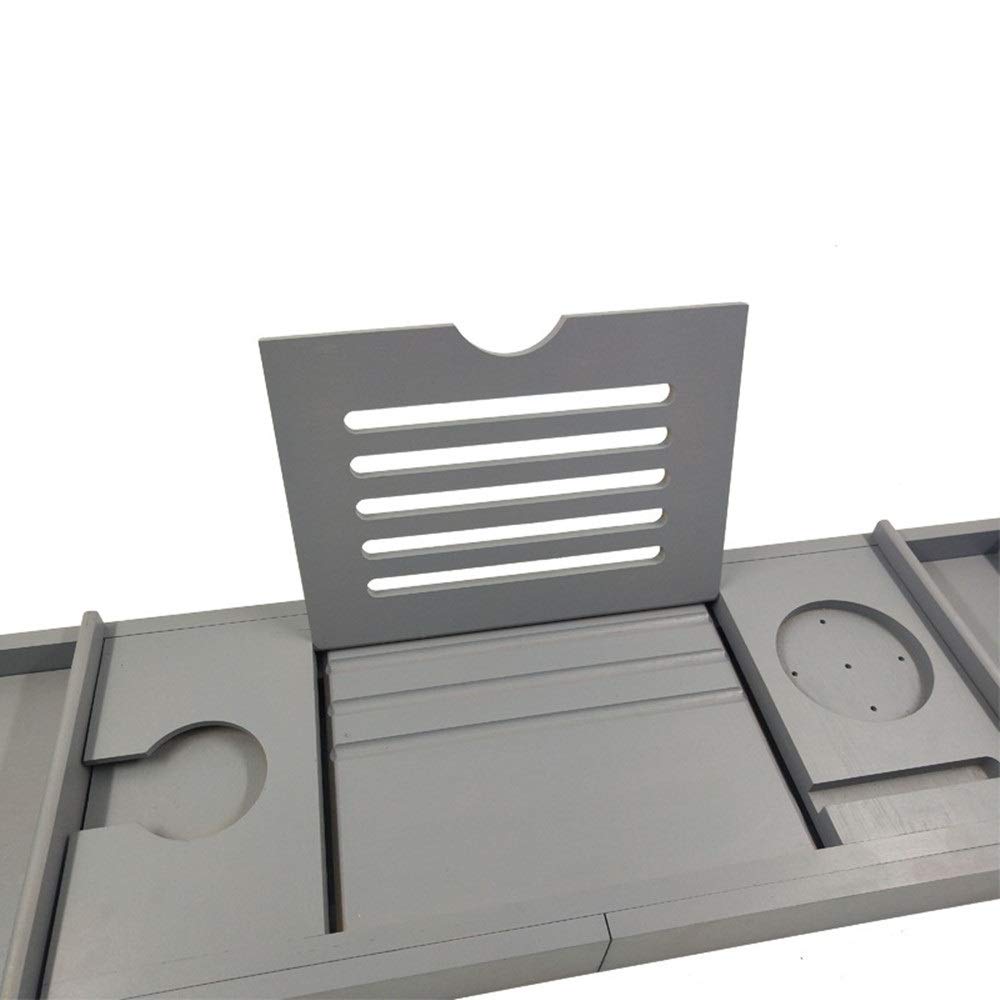 Estante para bañera Bandeja de baño de bambú Gris Bandeja de baño con Lados Extensibles | Soporte Integrado para Copas de Vino Bandeja para bañera