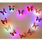 Material: ABS + LED Bluelover 3Pcs Colores Cambiante Led Parpadea Mariposa Noche Luz Luces Decorativas 3D Pegatinas Casa Decor