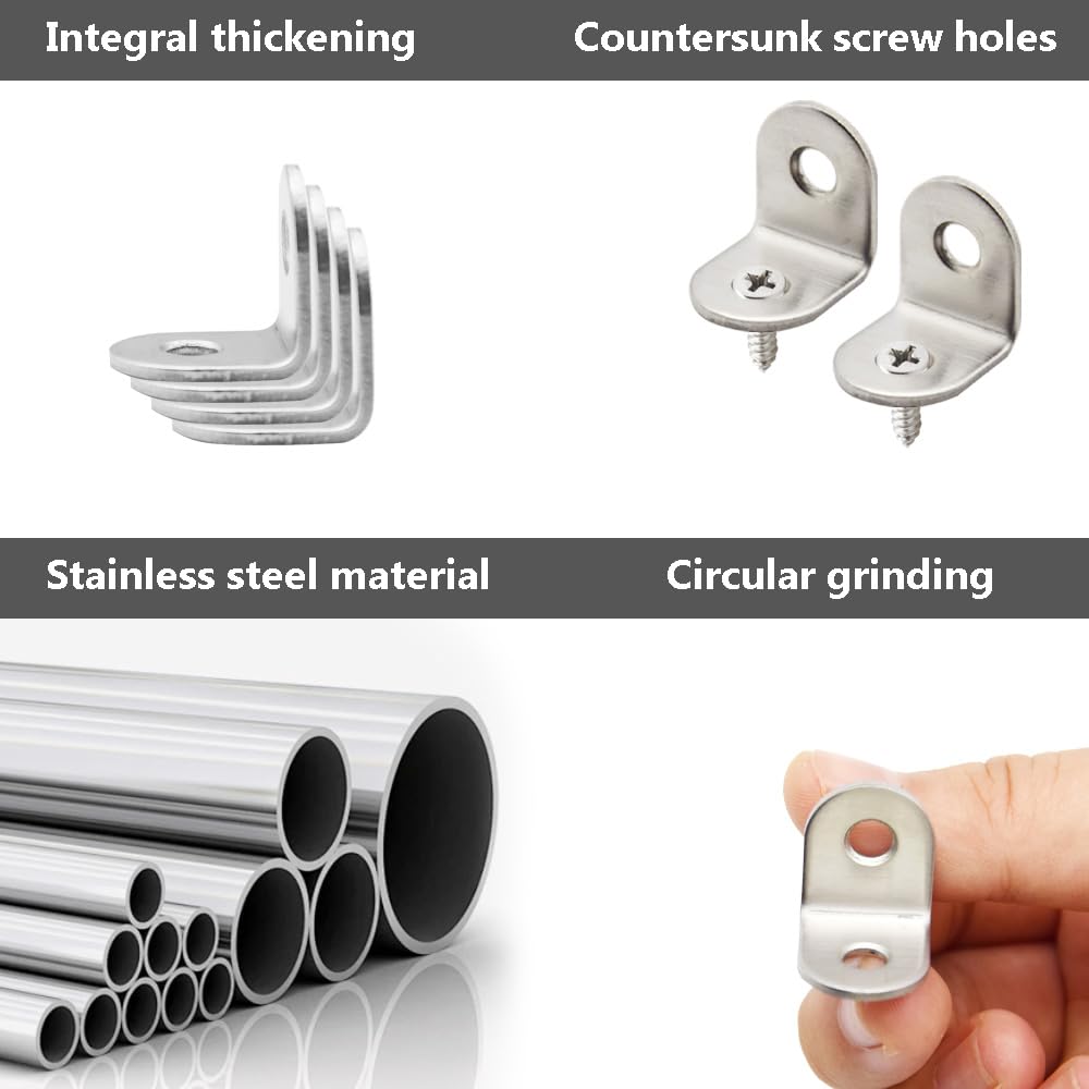 Hocansen 20 PCS Corner Bracket 20x20mm L Right Angle Brackets with Screw Stainless Steel 90 Degree Angle Support Corner Brace Brackets Fastener for Tables Wood Furniture(20x20mm/JM) - Image 3