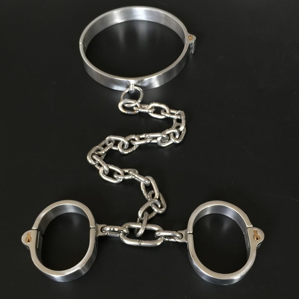 SM Metall Handcuffs Kragen Edelstahl Halsbänder Handschellen Mit Metallkette Erotikspiele Sm BDSM Fesselset Extreme Bondage Fesseln Folter Sexspielzeug Für Männer Frauen Paare Sklaven