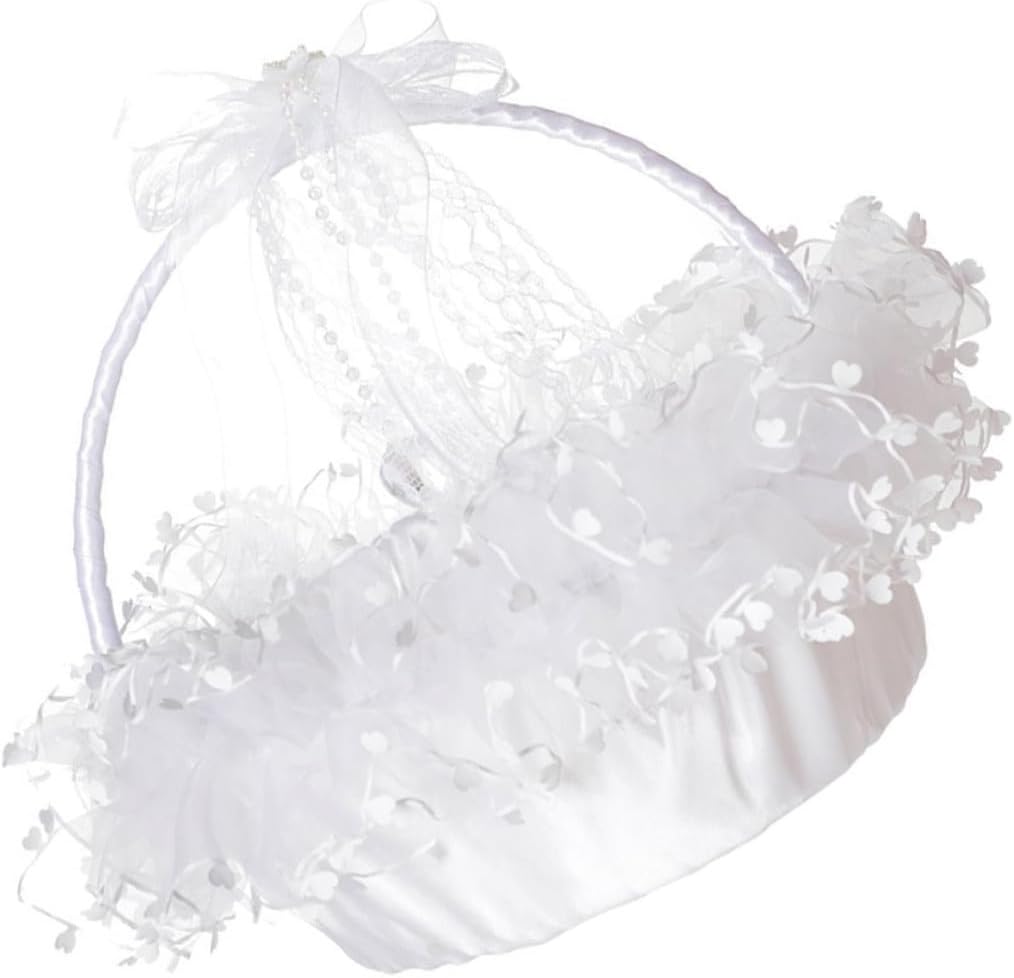 Handheld Lace Wedding Flower Basket with Foldable Design, White Lace Basket for Flower, Elegant Wedding Ceremony Supplies,