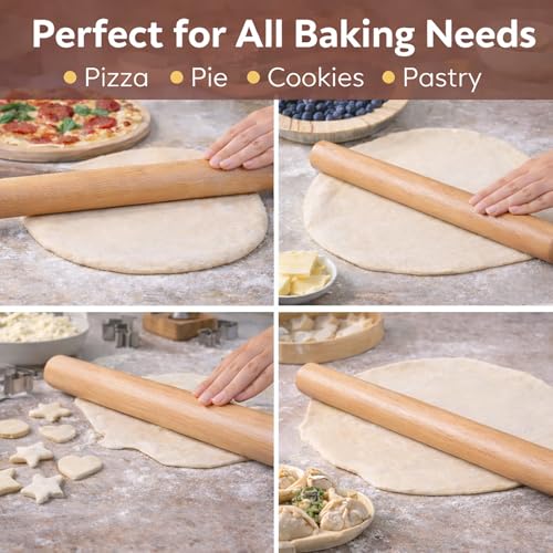 17 Inch French Rolling Pin, Wooden Dough Roller for Baking, Solid Wood Tapered Rolling Pin for Pizza, Pie Crust, Cookies, Pastry, Non-Stick, Easy Control Kitchen Baking Tool, Beech Wood - Image 3