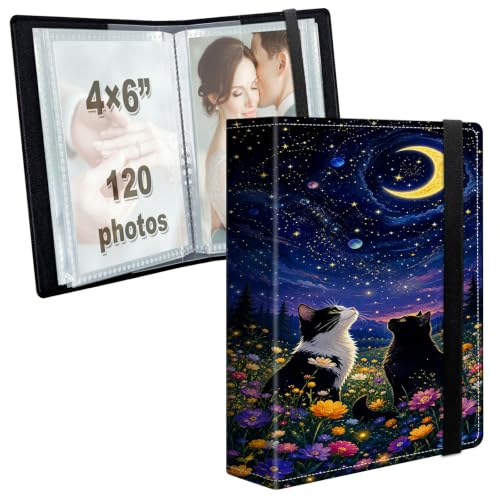 Image of Photo Album 4x6 120 Photos with Strong Elastic Band, Floral Cats