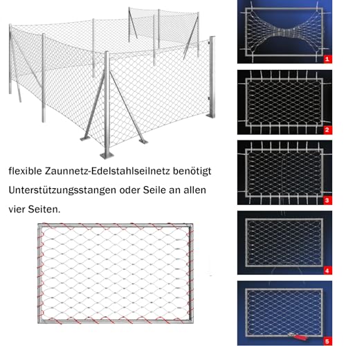 RAUMPA Zaun Garten Metall Stahlseil Netz Zaun Netz Edelstahl Metall Maschen 10cm Gartenzaun Weidezaun Wildzaun Hühnerzaun Hundezaun Schafzaun Teichzaun Für Garten Balkon Weide Schaf Hühner