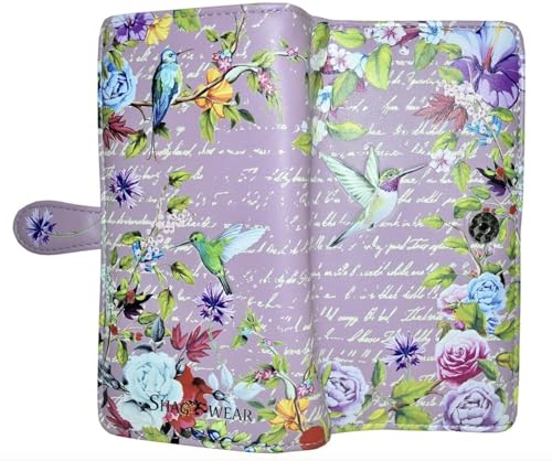 Shag Wear Vintage Hummingbird Large Wallet for Women and Teen Girls Vegan Faux Leather Purple 7