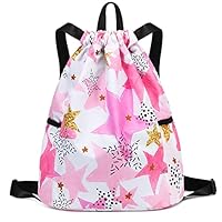Ryushoyo Waterproof Drawstring Bag, Drawstring Backpack, Gym Bag Sackpack Sports Backpack for Women Girls Stars Pink