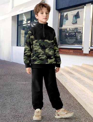 Boys Clothes Camouflage Long Sleeve Quarter-zip Sweatshirts And Sweatpants 2 Piece Fall Outfits 6-12T2