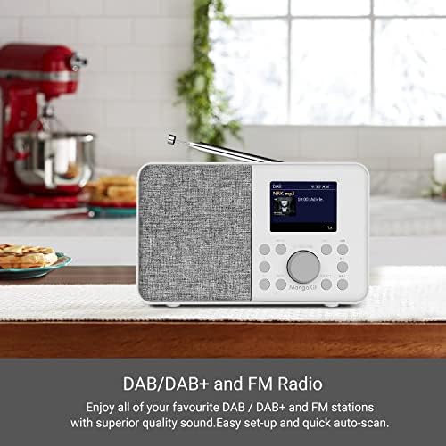 MangoKit MD3 DAB/DAB+ and FM Portable Digital Radio,Bluetooth Speaker,Headphones,40 Preset Stations,Alarms and Clock,Snooze Timer,Colour Screen,Batteries and Mains Powered -Stone Grey