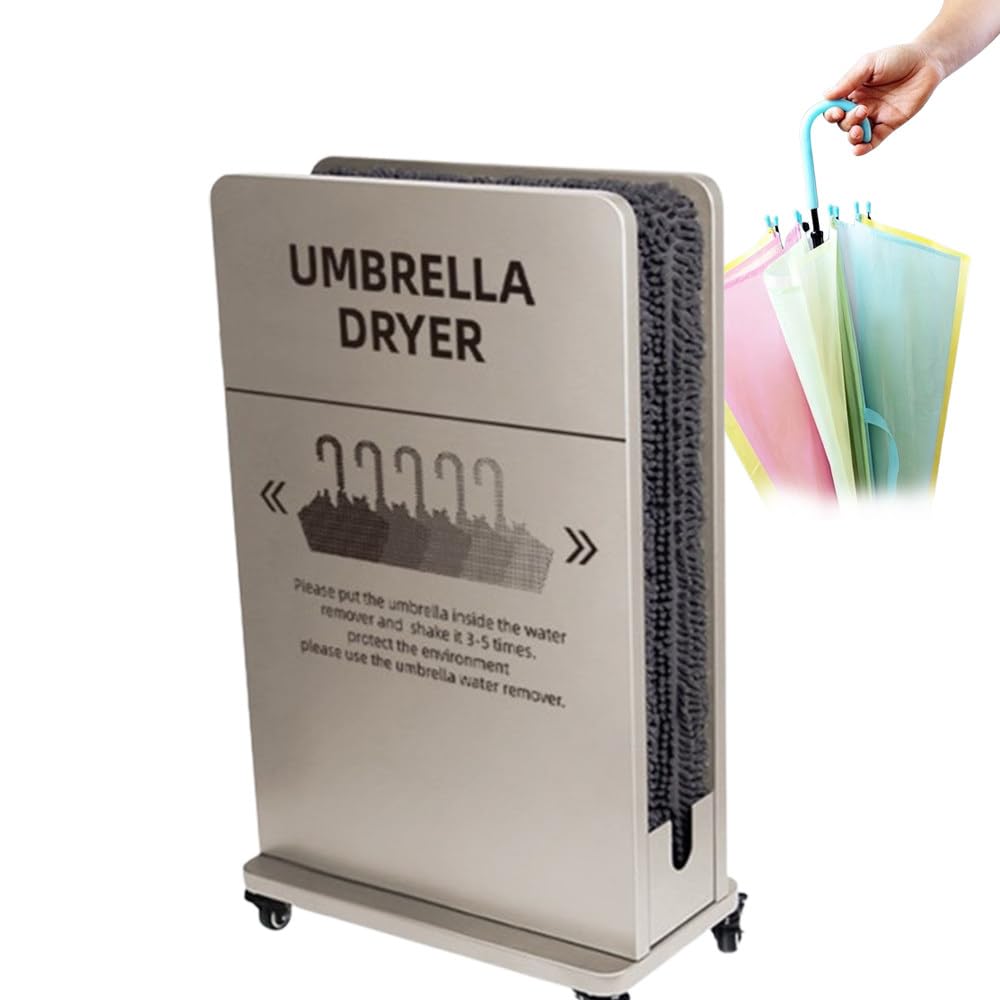 Supporto Portaombrelli con Raccolta Gocce Rapida Champagne-S | Asciuga Ombrelli Commerciale,Vassoio Estraibile,Ruote Bloccabili,Tela in Microfibra,Ufficio,Hotel,Negozio,Ingresso