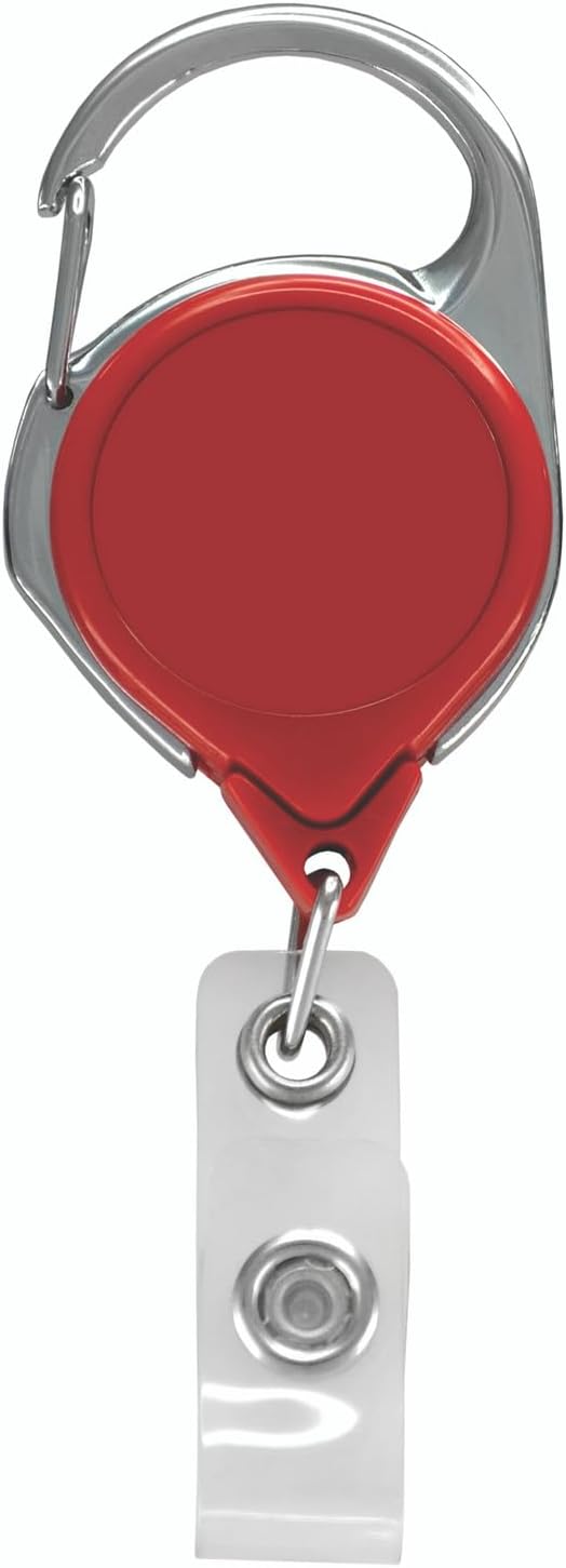 Retractable Carabiner Badge Reel with Belt Clip - Heavy Duty ID Card Holder Reel Multipurpose – Carabiner Key Chain -Badge Reel ID Badge Holder with Metal Belt Clip 1, 10, 50, 100 Packs (50, Red)
