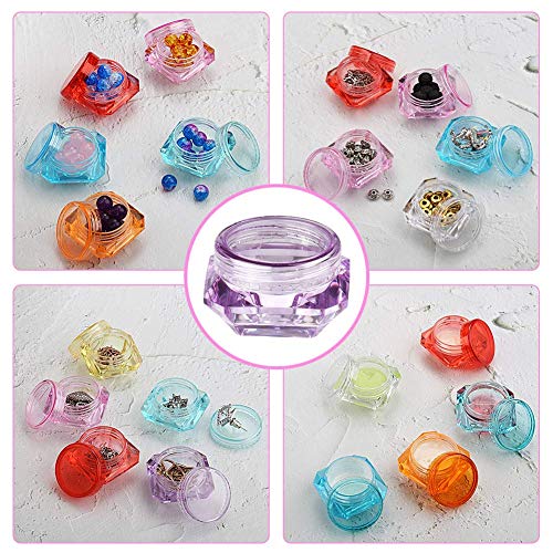 Healthcom 50 Pcs 5 Gram/5 ML Cosmetic Sample Empty Container Plastic Clear Cosmetic Pot Jars with Lids Diamond-shape Makeup Jars Bottles for Eye Shadow Nails Powder Jewelry,Mix-Color