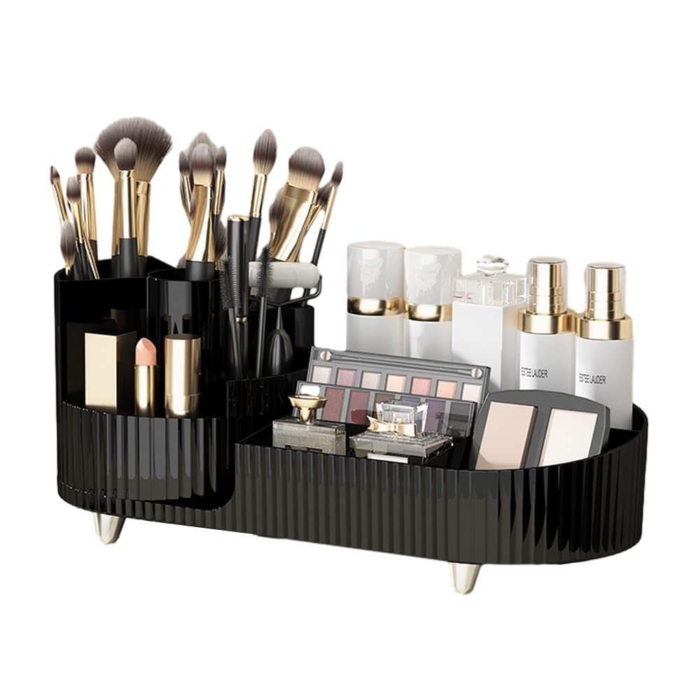 Organizador de maquillaje giratorio,organizador de cosméticos de gran capacidad con soporte para brochas de maquillaje,caja de almacenamiento giratoria para joyería de belleza y cuidado de la piel