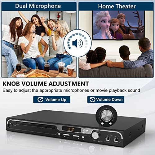 DVD Player, Premium DVD Players for tv, All Region Home CD DVD Players Support HDMI, AV, USB,SD Card,Dual Mics Jack, Remote, Multi Region Free HD Disc Player with Dolby Sound
