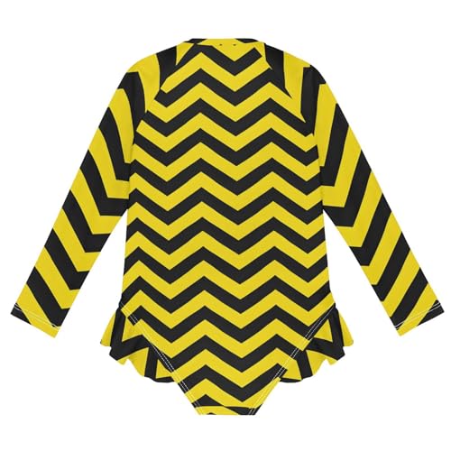 Girls One Piece Swimsuits Long Sleeve Swimsuit Zipper Bathing Suits Yellow Black Chevron2