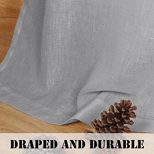Dove Linen Curtains 63 Inch Length For Bedroom 2 Panels Rod Pocket Semi Sheer Energy Efficient Light Gray Curtains For Living Room Kids Nursery Burlap Rustic Farmhouse Dove Silver 52X63 Long #TOP5