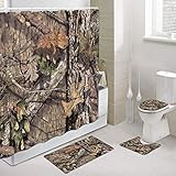 JAWO Camo Hunting Shower Curtain Set and Rugs 69x70 Inch, Mossy and Oak Camouflage Patterns, Bathroo