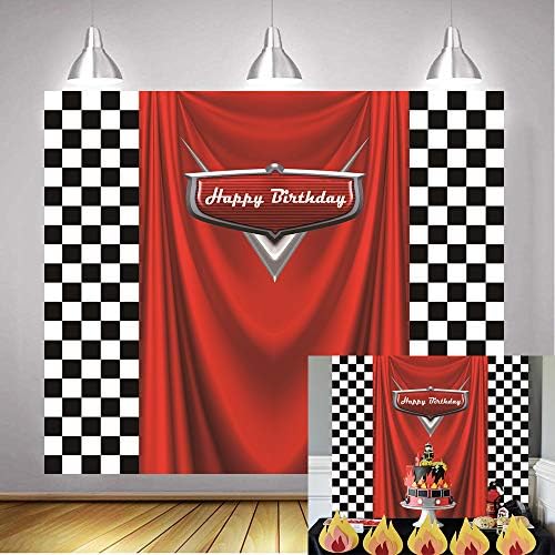 Daniu Red Car Racing Competition Backdrop Car Racing Check Flag Backdrop Kids Boy Birthday Party Photography Background Superman Cloak Decoration Supplies Photo Booth Banner 6X5Ft