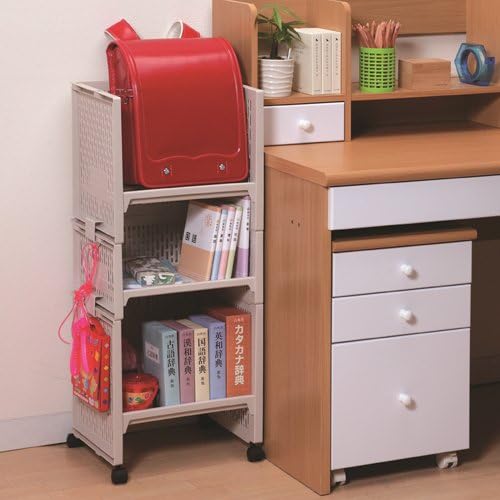 サンコープラスチック(SankoPlastic) 収納 eラック RL-21 幅36.3×奥行28.8×高さ88.3cm ランドセル ベージュ キャスター付き 日本製 ケース スタッキング 整理整頓 スペース 有効利用 シンプル 433473