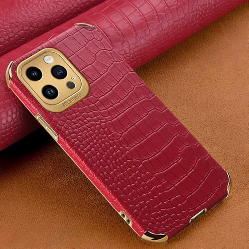 Coque en silicone plaquée cuir motif crocodile rouge iPhone 16 Plus protection antichoc 15 14 13 12