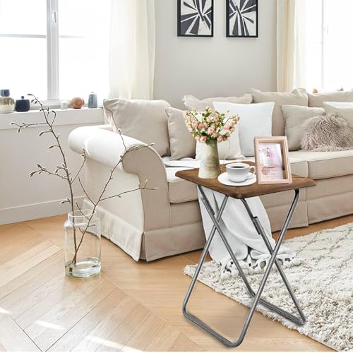 Image of Garden 4 you Folding TV Tray Table Set of 2, TV Dinner Table with Sturdy MDF Top, Eating Trays for Living Room with No Assembly Required (Yellow Brown, 2PCS)